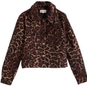 VIGOSS FAUX WOOL CROPPED LEOPARD PRINT JACKET